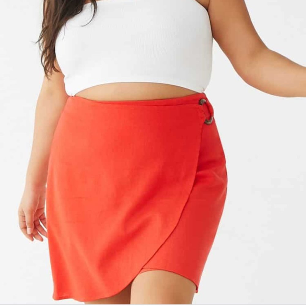 Linen Blend Tulip O-Ring Short Mini Skirt 1X  - New without Tags